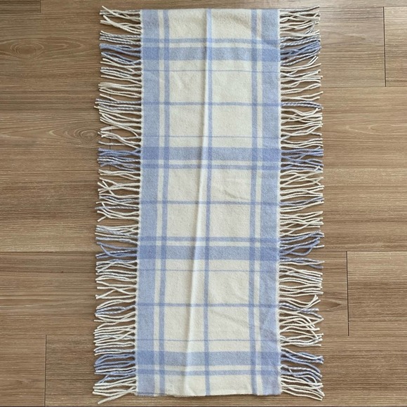 Banana Republic Wool Angora Blend Cream and Blue Plaid Fringed Scarf - Picture 2 of 5